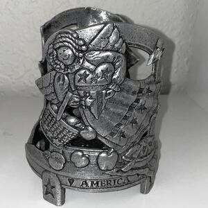 Vintage Patriotic Angel America Metal Jar Candle Holder 5"